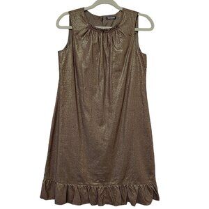 Tahari Linen Dress Womens Size 4 Bronze Metallic Knee Length Party Dress  Ruffle